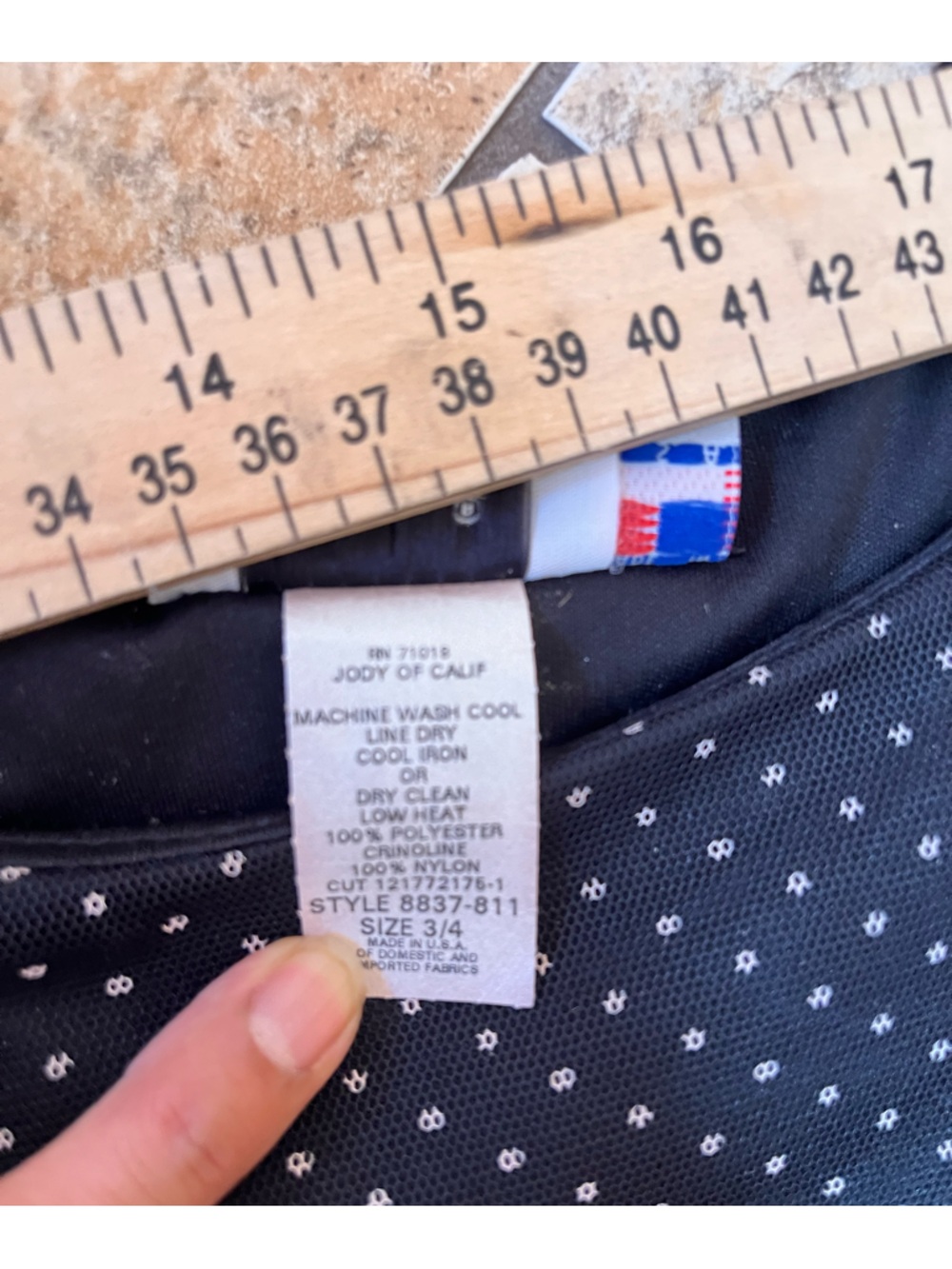 VTG Black Polka Dot Midi Dress with Red Waistband Tafetta - Picture 6 of 7